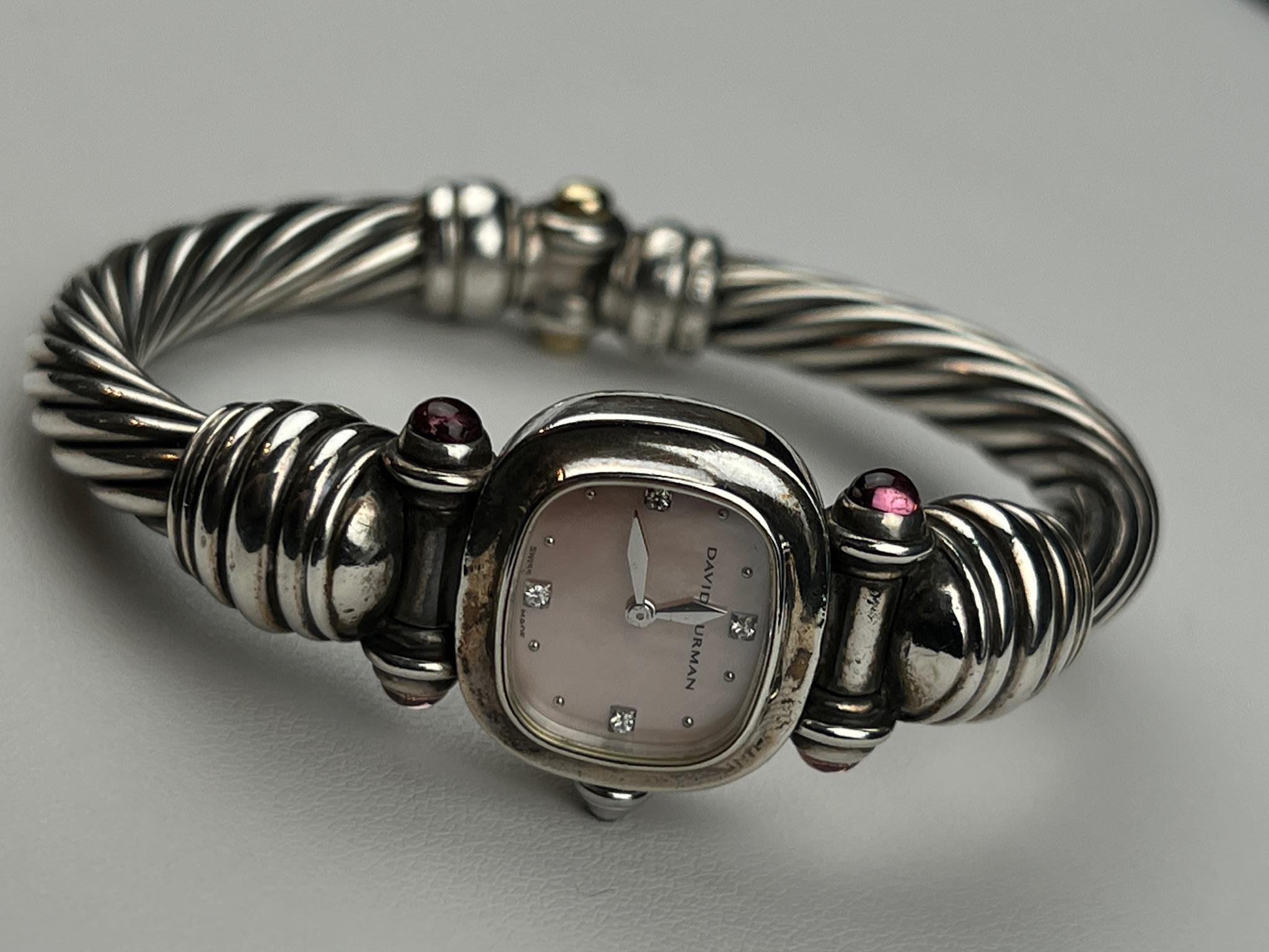 Vintage David Yurman Sterling Silver Pink Tourmaline and Diamond Wrist Watch. David Yurman Sterling Silver Diamond Pink Mother of Pearl  main image 3