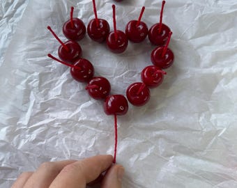 Set of 12 Handmade Cherry Candles – Realistic Cake Toppers, Birthday Decor