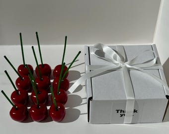 Set of 12 Mini Cherry Candles, Soy Wax Cake Decor, Birthday Party Favors