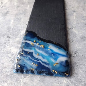 Blue Resin Gold Leaf Slate Board, Serving Board, Cheese Board, Hostess Gift, Housewarming