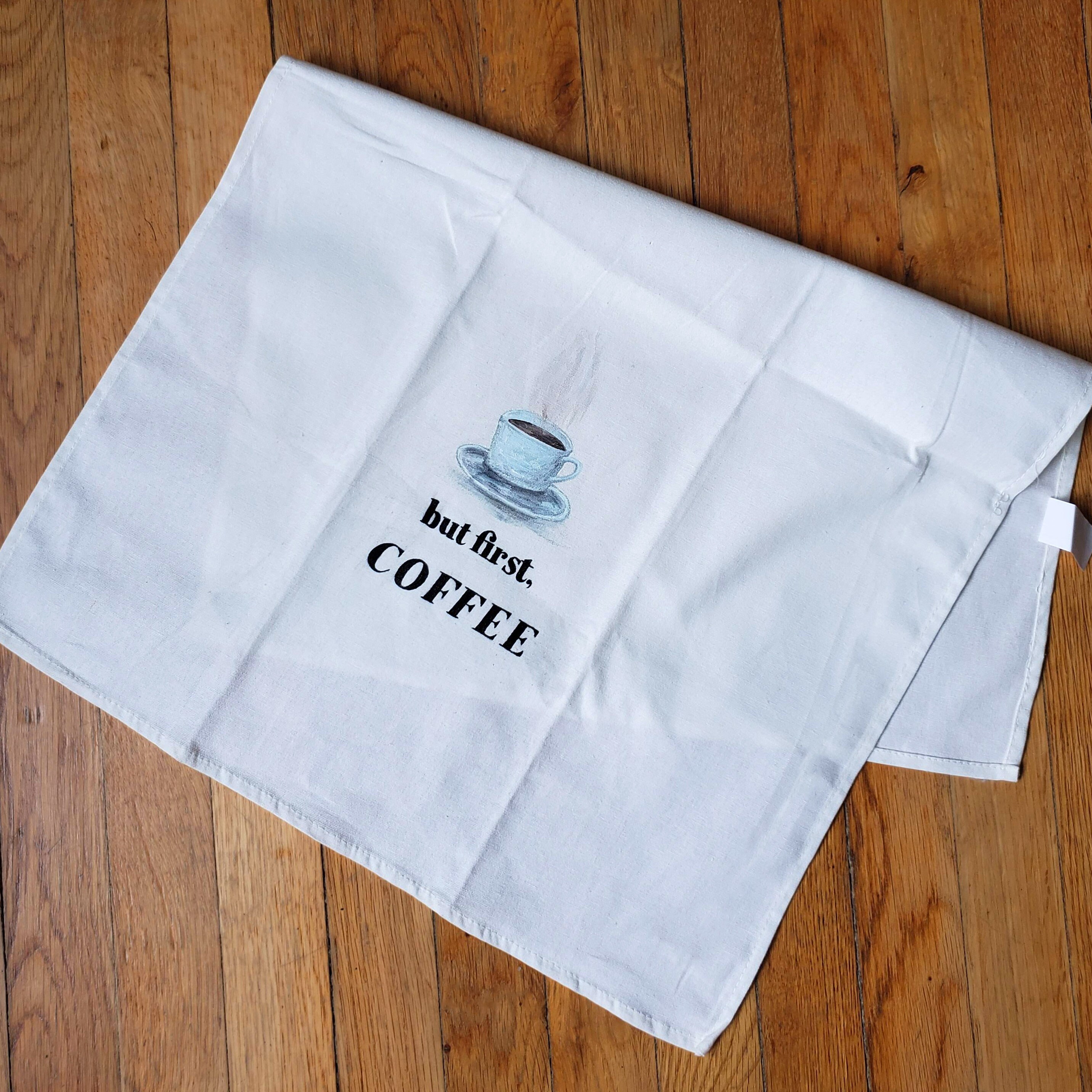 But First Coffee Kitchen Towel Hand Painted Tea Towel Etsy