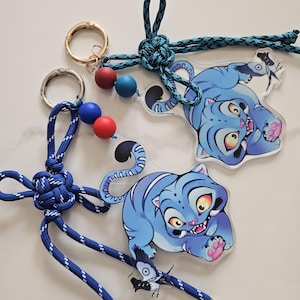 K-pop Demon Hunters Blue Tiger Keychain Acrylic Charm with Rope Knot & Beads