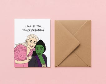 PRINTABLE GREETING CARD - Galinda & Elphaba digitally handdrawn card for best friends, lovers and wicked fans. *This is a digital download*