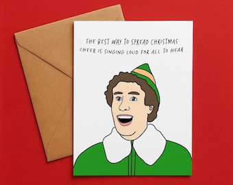 PRINTABLE CHRISTMAS CARD - Buddy the Elf digitally hand drawn pop culture greeting card digital download Will Farrell