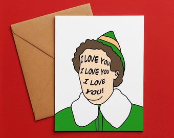 PRINTABLE CHRISTMAS CARD - Buddy the Elf digitally hand drawn pop culture greeting card digital download Will Farrell