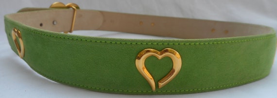 ESCADA Belt 10 40 Lime Green Suede Gold Hearts Ch… - image 5