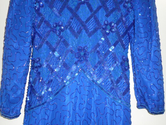 SWEELO Silk Embroidered Shift Dress Size S Royal … - image 3