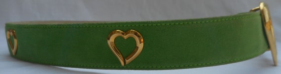 ESCADA Belt 10 40 Lime Green Suede Gold Hearts Ch… - image 3