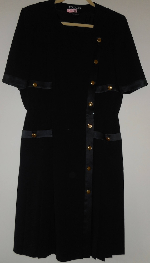 ESCADA Navy Blue Dress Size 10 40 Wool Silk Pleat… - image 1