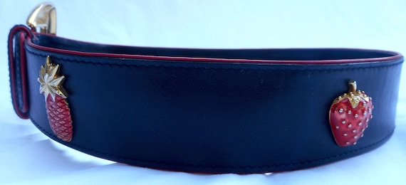 ESCADA Belt 40 10 Leather Blue Red Enamel Strawbe… - image 5