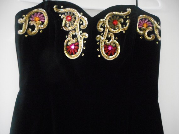 ESCADA Couture Dress Size 10 40 Black Velvet Embr… - image 2