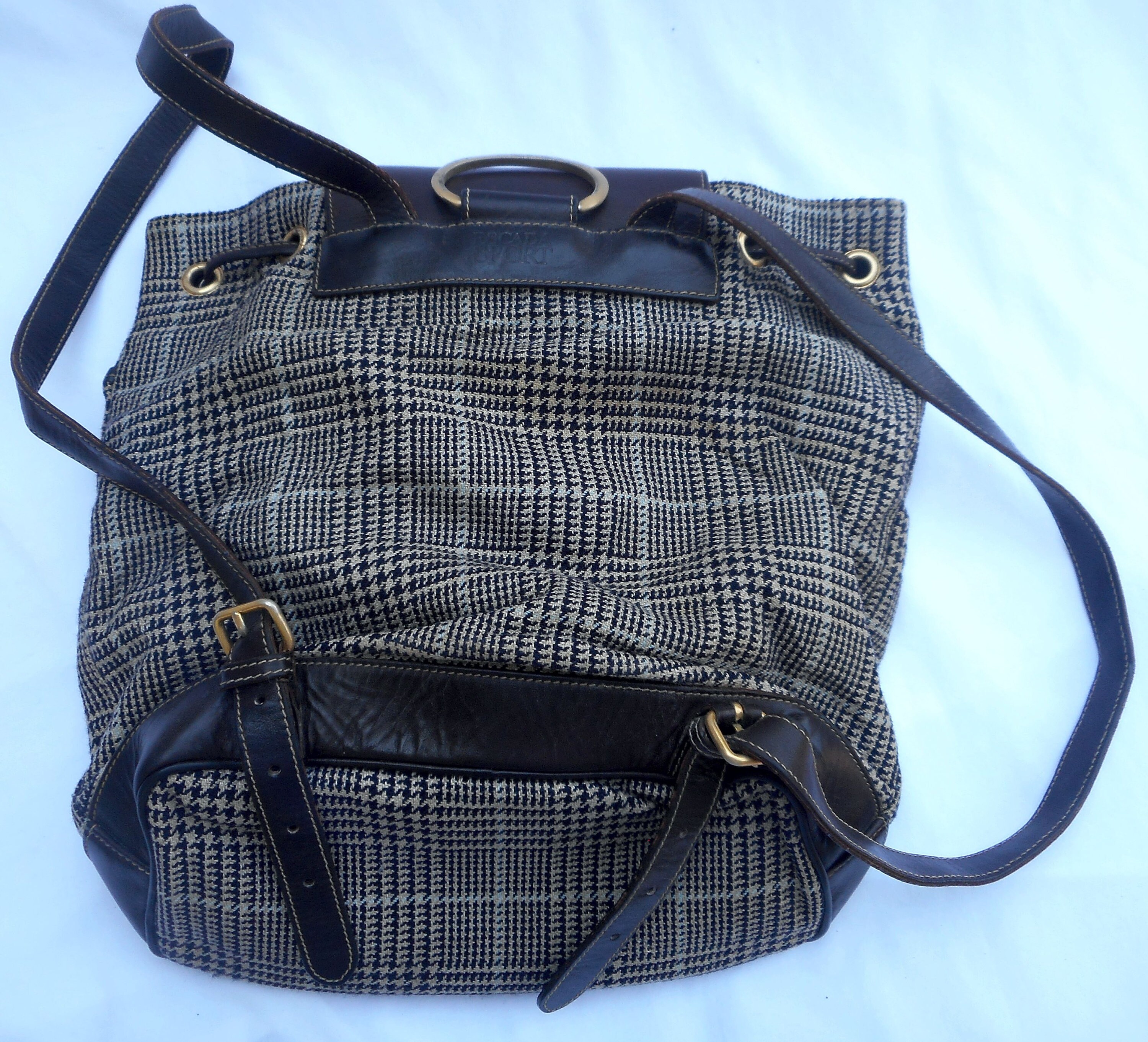 ESCADA SPORT Vintage 80 Backpack Purse Bag Plaid Brown Beige 