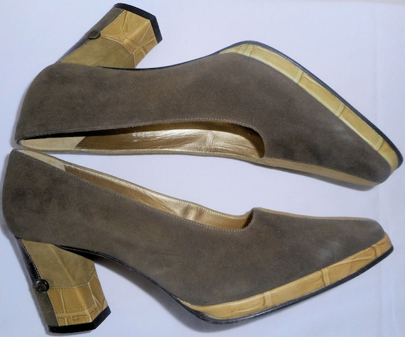 ESCADA Vintage Shoes Pumps Heels 6.5 36.5 Olive M… - image 3