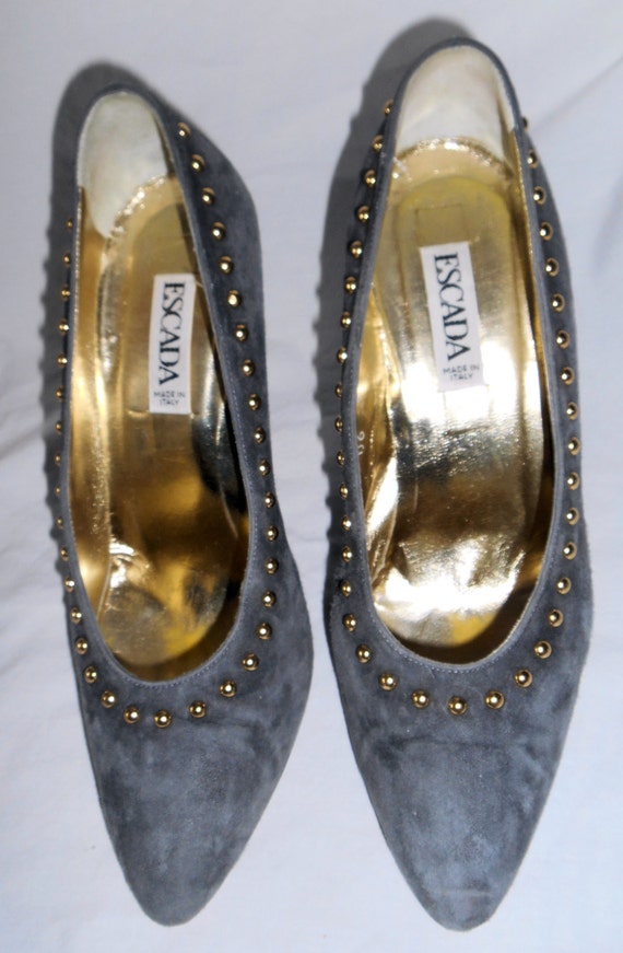 ESCADA Vintage Pumps Shoes High Heels Gray Suede L