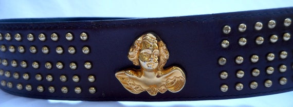 Vintage Escada navy leather and metal belt, Sz 38 ESCADA Leather Blue Belts for Women for sale | eBay main image 4