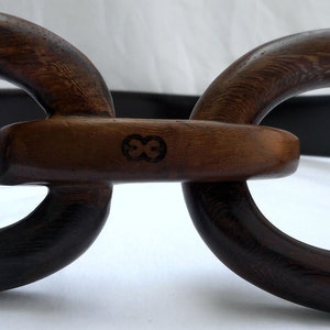 ESCADA Exotics Belt Size 8 38 Brown Leather Wood Logo Vintage 1990s HapaChico