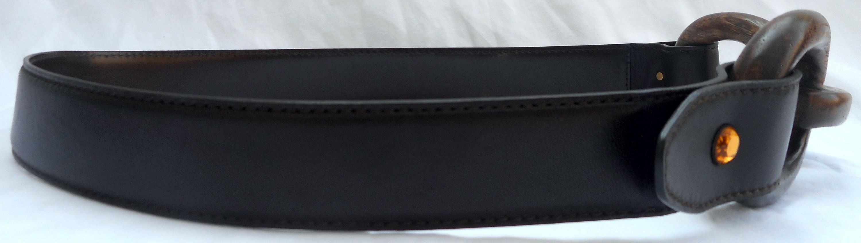 ESCADA Exotics Belt Size 8 38 Brown Leather Wood Logo  display picture 2