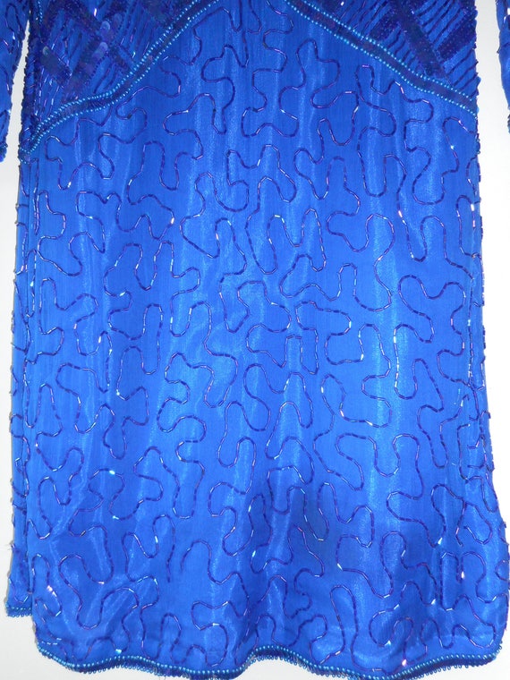 SWEELO Silk Embroidered Shift Dress Size S Royal … - image 4