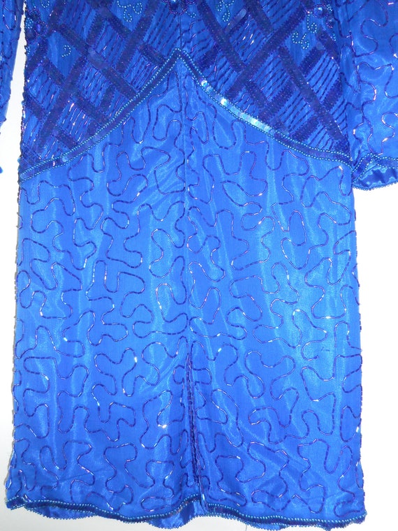 SWEELO Silk Embroidered Shift Dress Size S Royal … - image 8