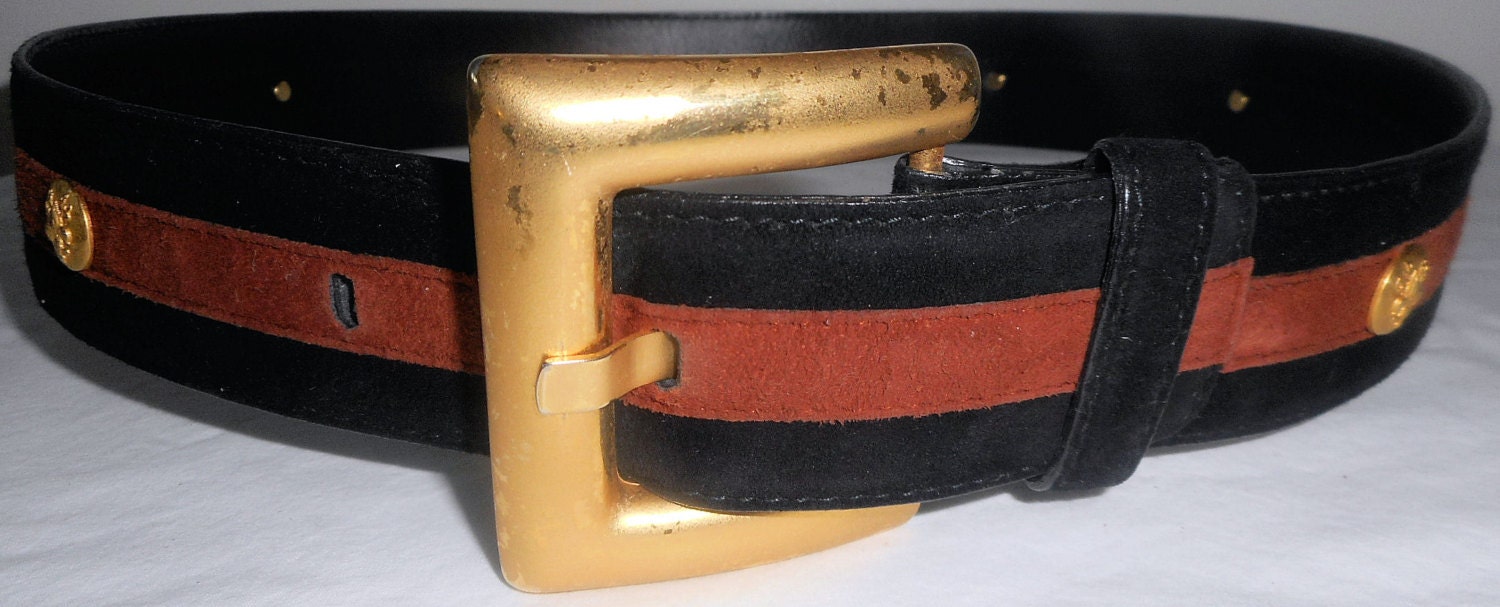 ESCADA Vintage 1980s Belt 8 38 Black Brown Suede Leather 