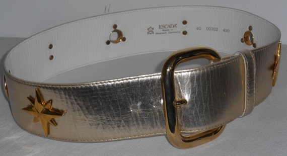 ESCADA Belt Size 10 40 Leather Metallic Gold Star… - image 7