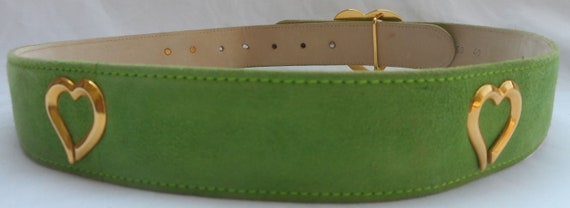 ESCADA Belt 10 40 Lime Green Suede Gold Hearts Ch… - image 4