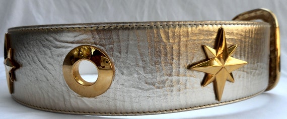 ESCADA Belt Size 10 40 Leather Metallic Gold Star… - image 5