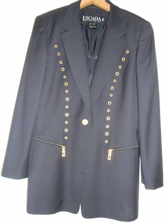 ESCADA Dress Jacket Suit Size 10 Navy Blue Coast … - image 7