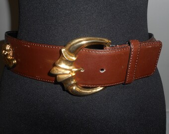 Vintage Gold Escada Belt with Leopard Charms 1980s Escada Pony Animal Print Belt with Gold Leopard Charm  main image 2