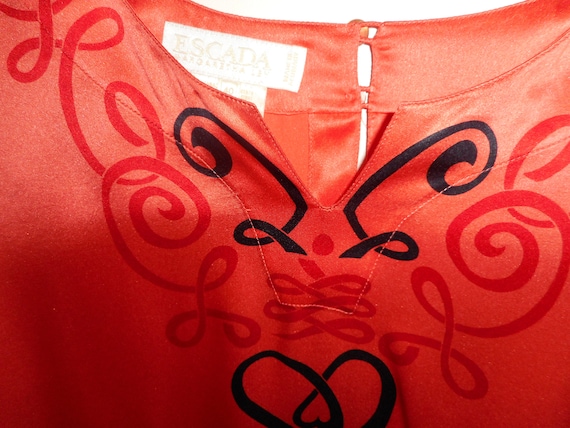 ESCADA Silk Blouse Size 10 40 Orange Black Hearts… - image 2