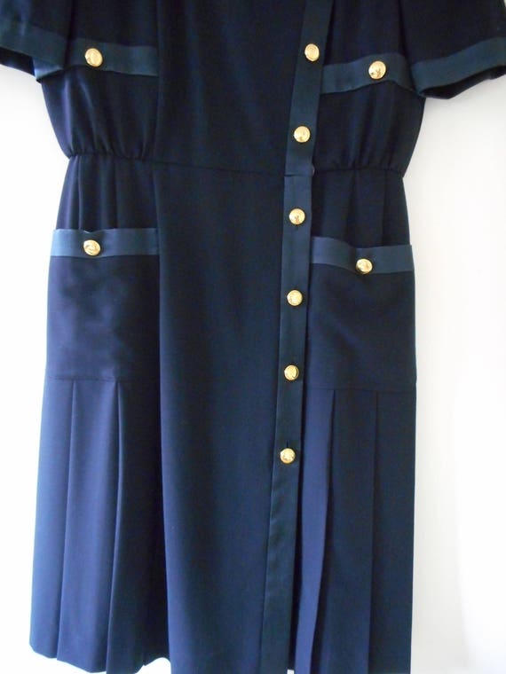 ESCADA Navy Blue Dress Size 10 40 Wool Silk Pleat… - image 3