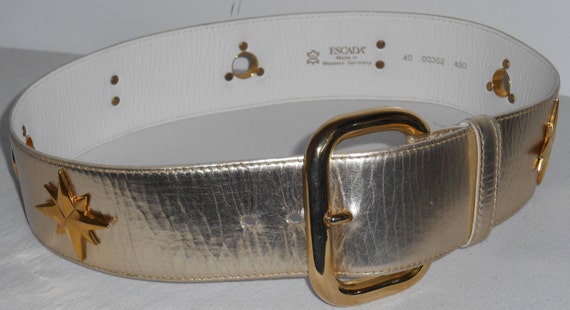 Escada made in Germany leather belt size 40 Vintage Escada Belt Size 40 Black With Gold Details Animals  main image 4