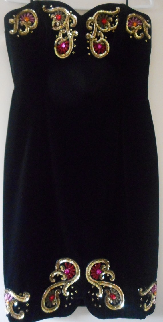 ESCADA Couture Dress Size 10 40 Black Velvet Embr… - image 7