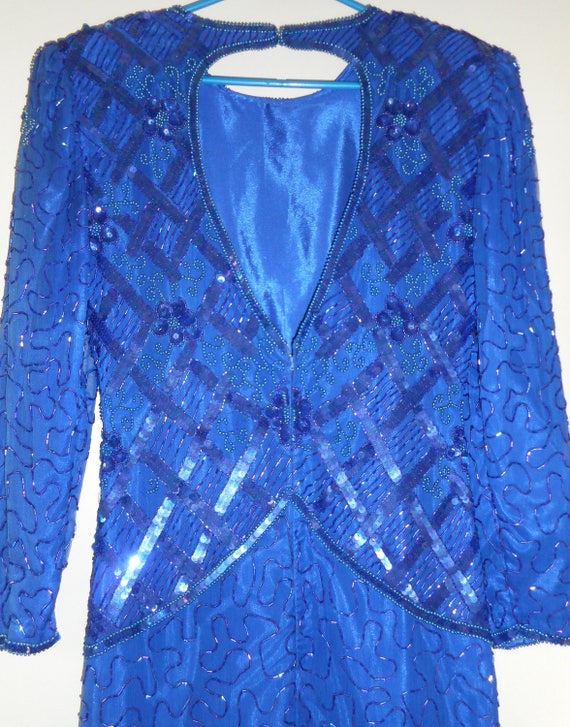 SWEELO Silk Embroidered Shift Dress Size S Royal … - image 6