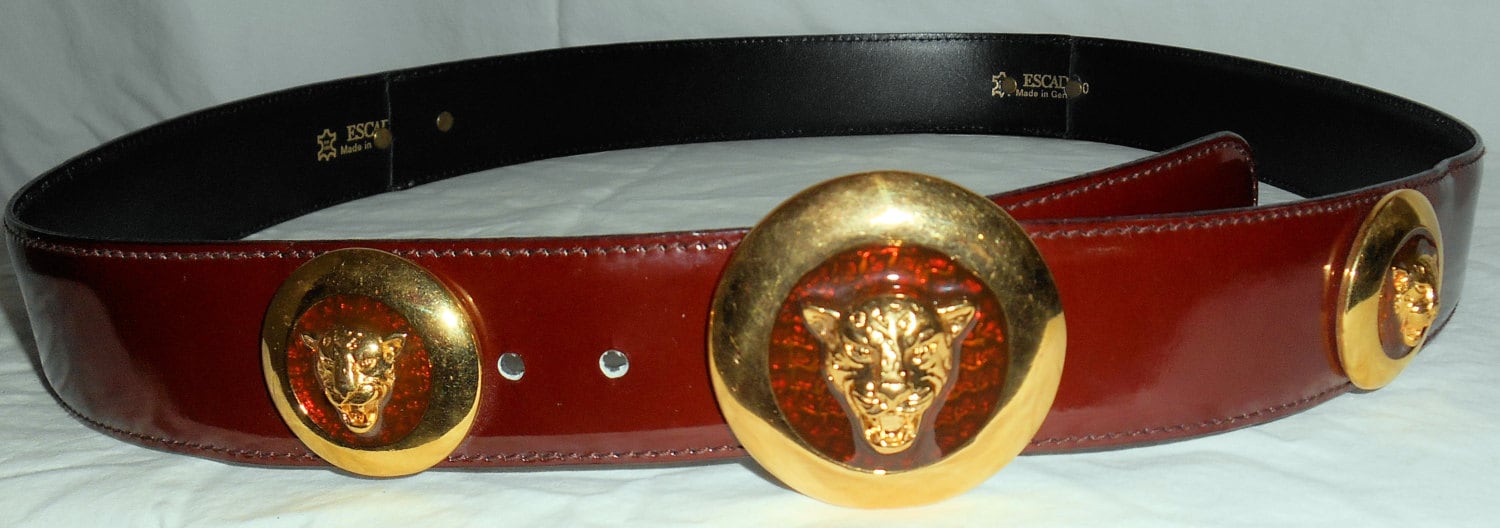 ESCADA Belt Size 12 42 Brown Patent Leather Gold Enamel  display picture 2