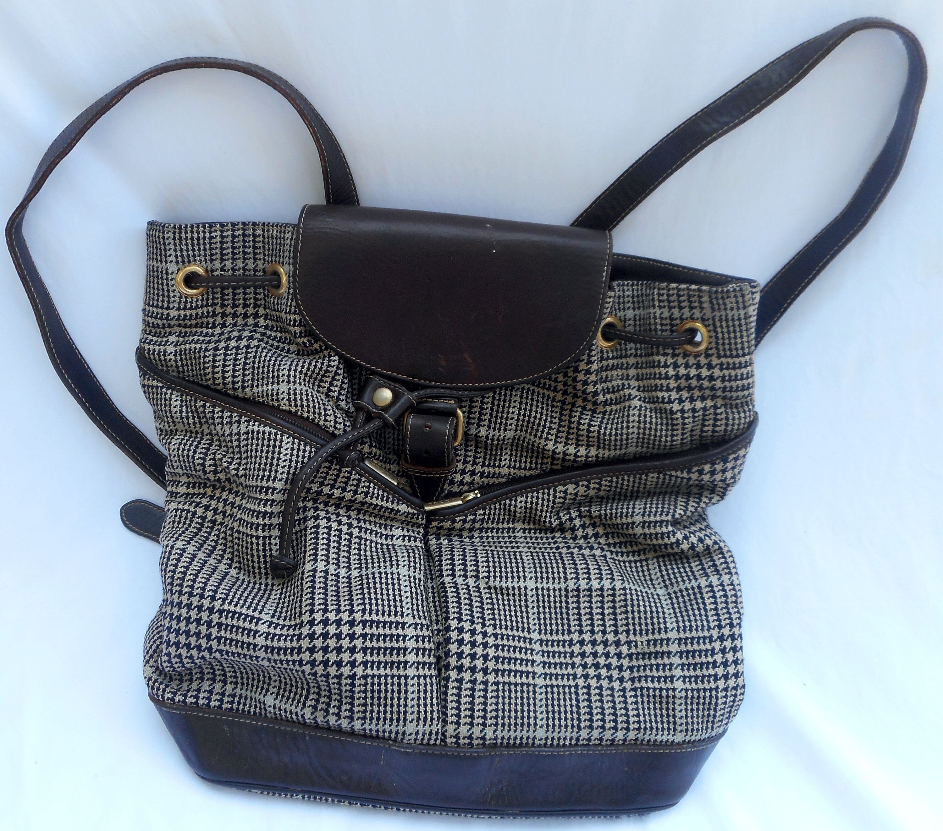 RARE DKNY VTG 80s Wool Buffalo Check Tackle Box Backpack Leather Model Owned DKNY Box Medium Bags & Handbags for Women for sale | eBay main image 2