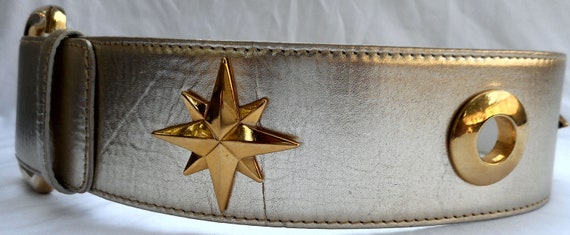 ESCADA Belt Size 10 40 Leather Metallic Gold Star… - image 3