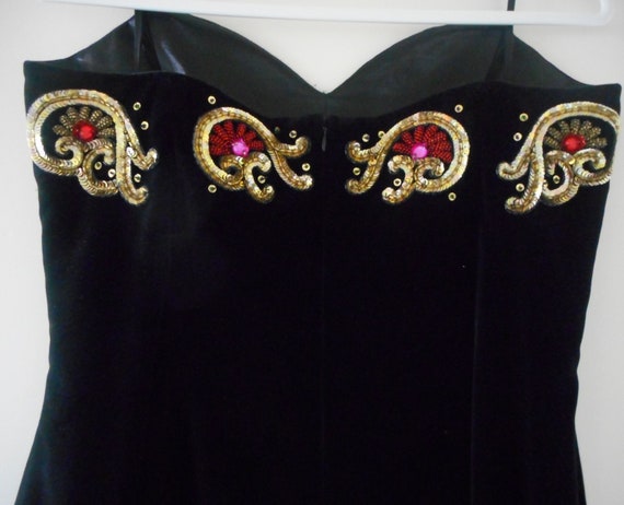 ESCADA Couture Dress Size 10 40 Black Velvet Embr… - image 8