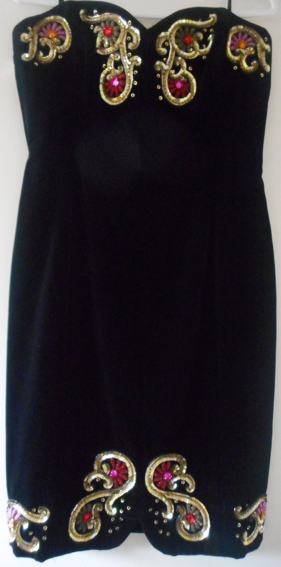 ESCADA Couture Dress Size 10 40 Black Velvet Embr… - image 1