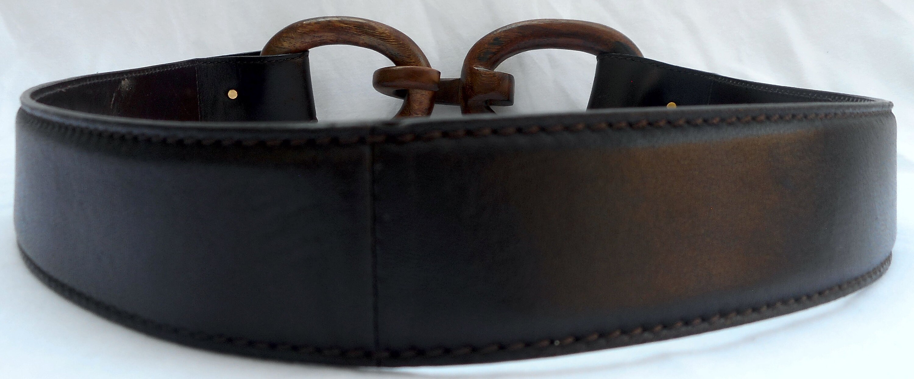 ESCADA Exotics Belt Size 8 38 Brown Leather Wood Logo  display picture 3
