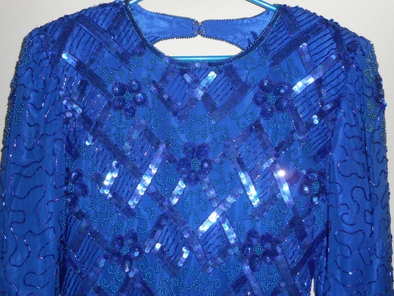 SWEELO Silk Embroidered Shift Dress Size S Royal … - image 2