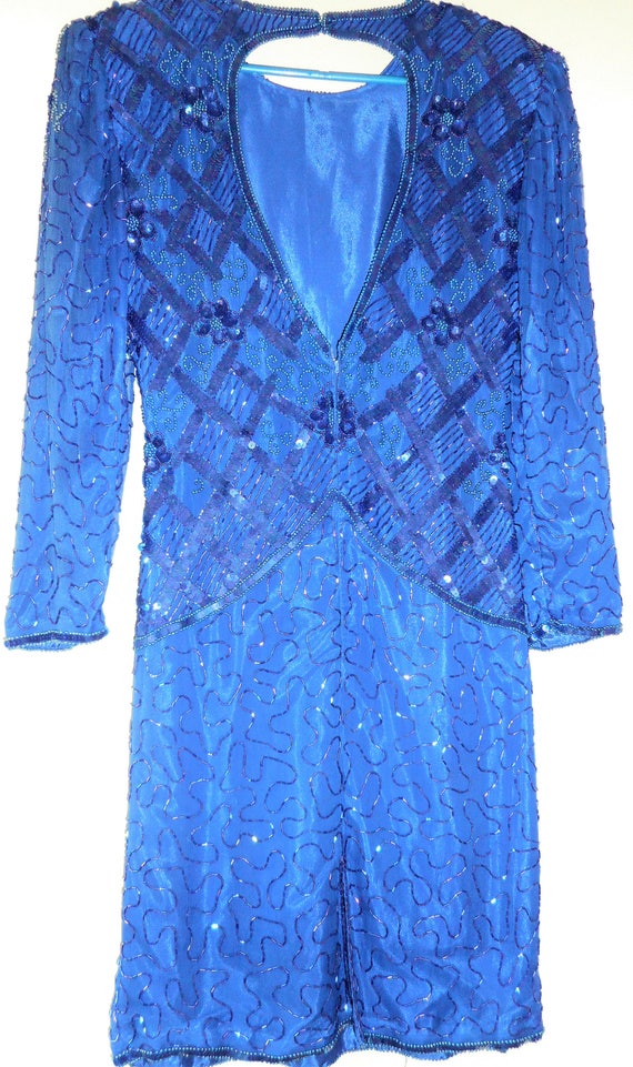 SWEELO Silk Embroidered Shift Dress Size S Royal … - image 5