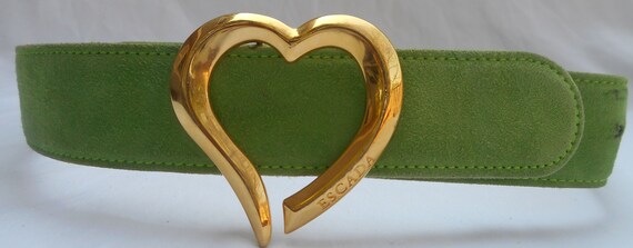 ESCADA Belt 10 40 Lime Green Suede Gold Hearts Ch… - image 1
