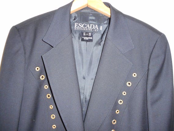 ESCADA Dress Jacket Suit Size 10 Navy Blue Coast … - image 8