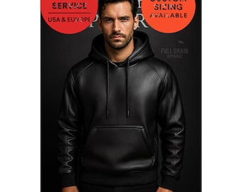 Handmade Men's Black Lambskin Leather Hoodie - Full Grain
