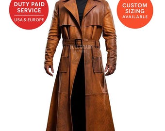 Men’s Brown Leather Trench Coat | Cowhide Western Duster | Full Grain Apparel