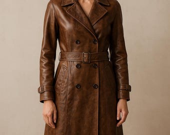 Women’s Vintage Brown Leather Long Coat