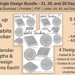 Waffles Themed Habit Tracker Bundle | Single Design | 3 Calendar Lengths | 20 Design Variations, 5 Sizes | PDF | Digital & Printable
