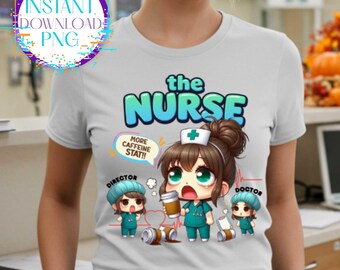 Funny Chibi Nurse PNG: Coffee Humor Clipart (Digital Download)
