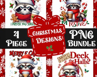 Sarcastic Christmas Raccoon PNG Bundle, Funny Ugly Holiday Sweater Ready